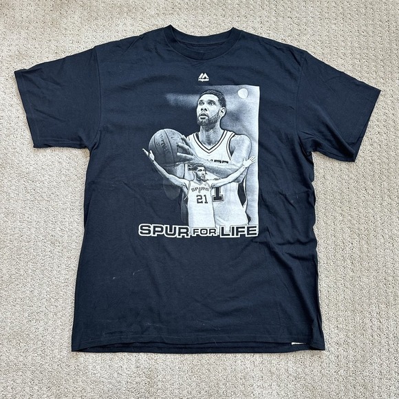 Majestic Other - Tim Duncan T-Shirt Men's Large #21 NBA Spur for Life Basketball Tee Twin Tower
